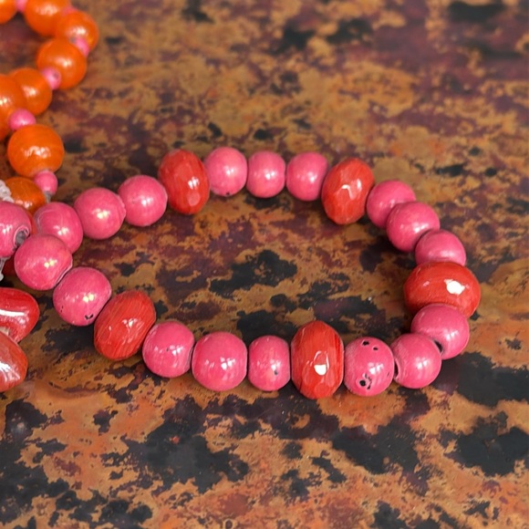 Vibrant Orange and Pink Stackable Coordinating Stretch Beaded Bracelets-Set of 3 - Picture 3 of 8